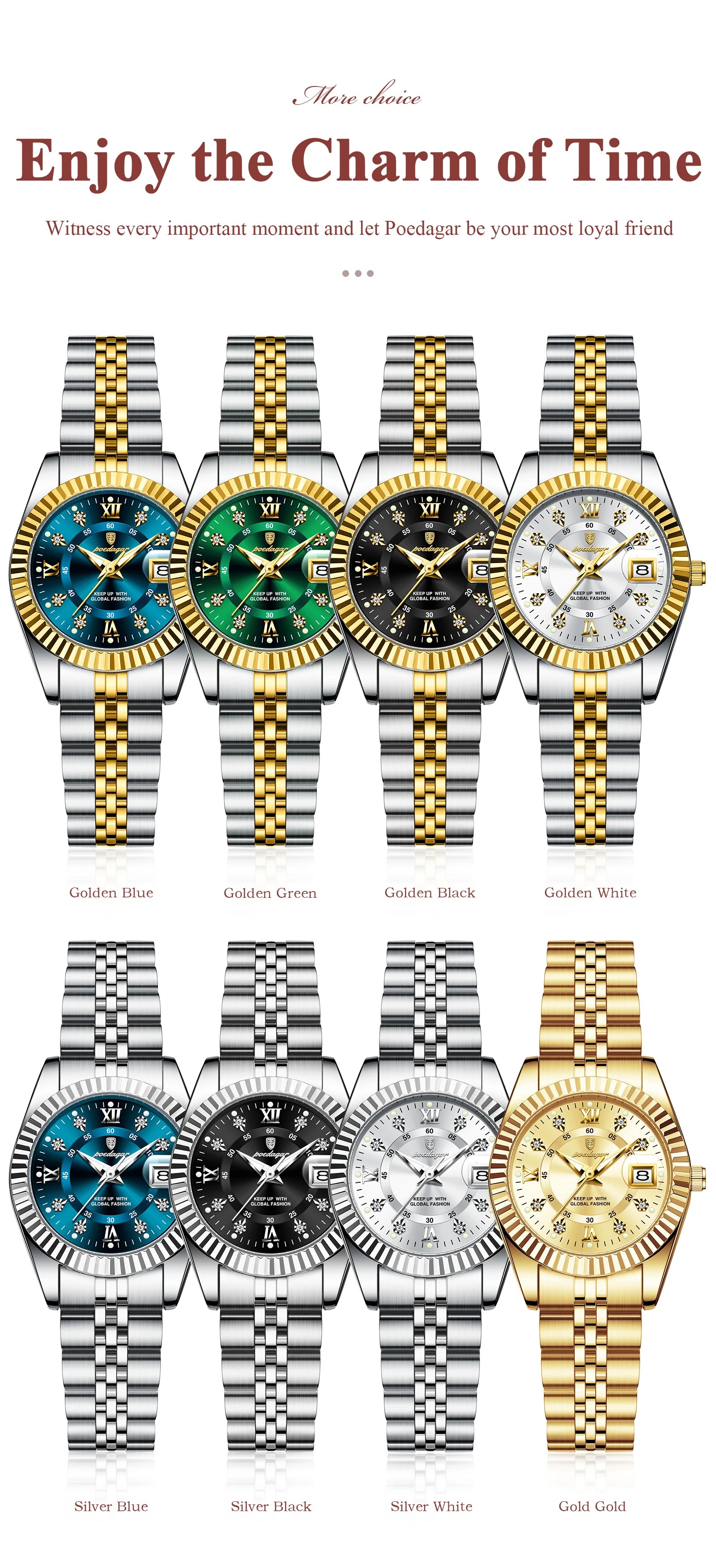 POEDAGAR Fashion Women's Wristwatch Waterproof Luminous Date Elegant Ladies Watches Stainless Steel Quartz Watch For Women Reloj