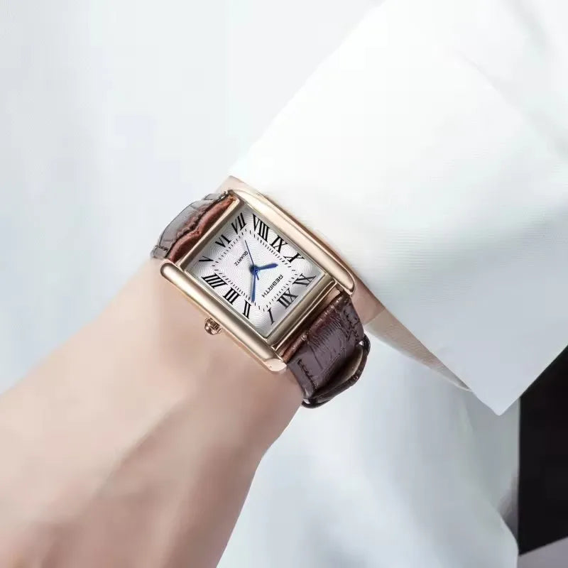 REBIRTH 002 Elegant Women's Quartz Watch Simple Square Dial Leather Strap Waterproof Women's Business Watches relojes de mujer
