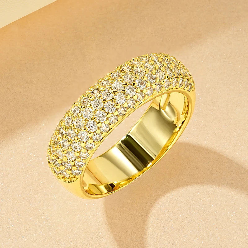 Rrjzz Exquisite Micro CZ Simulated Diamond Band Ring 14k Gold-Plated Couple Rings Luxury Jewelry for Women Men Anniversary Gift