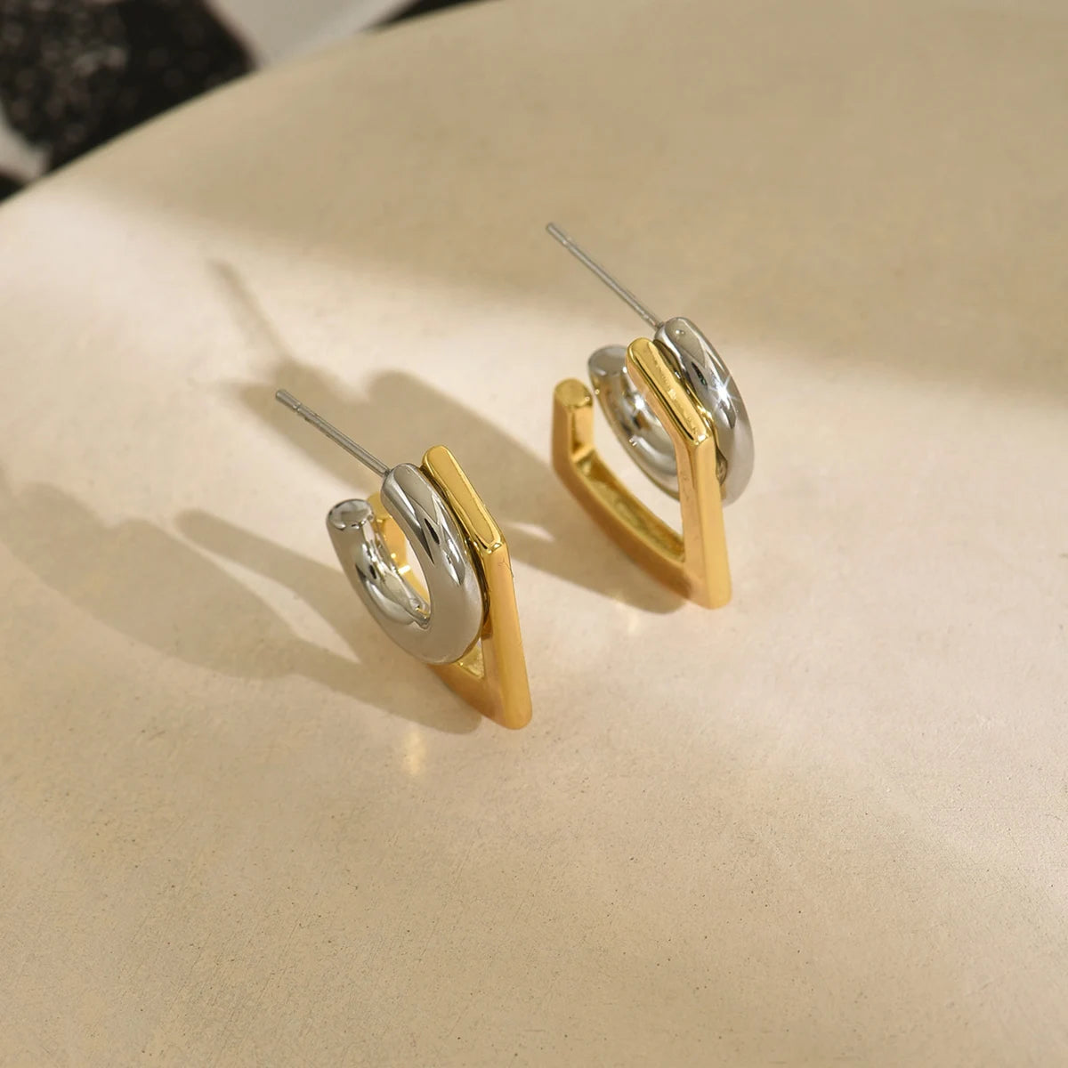 Geometric Double Round Stacking Earrings for Women Stainless Steel Dainty Gold & Silver C Shape Stud Earrings Wedding Jewelry