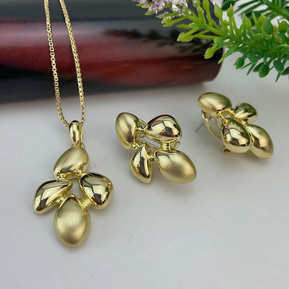 Fashion Dubai Gold Plated Pendant Earrings Luxury Trendy Jewelry Set for Ladies Women KY25109