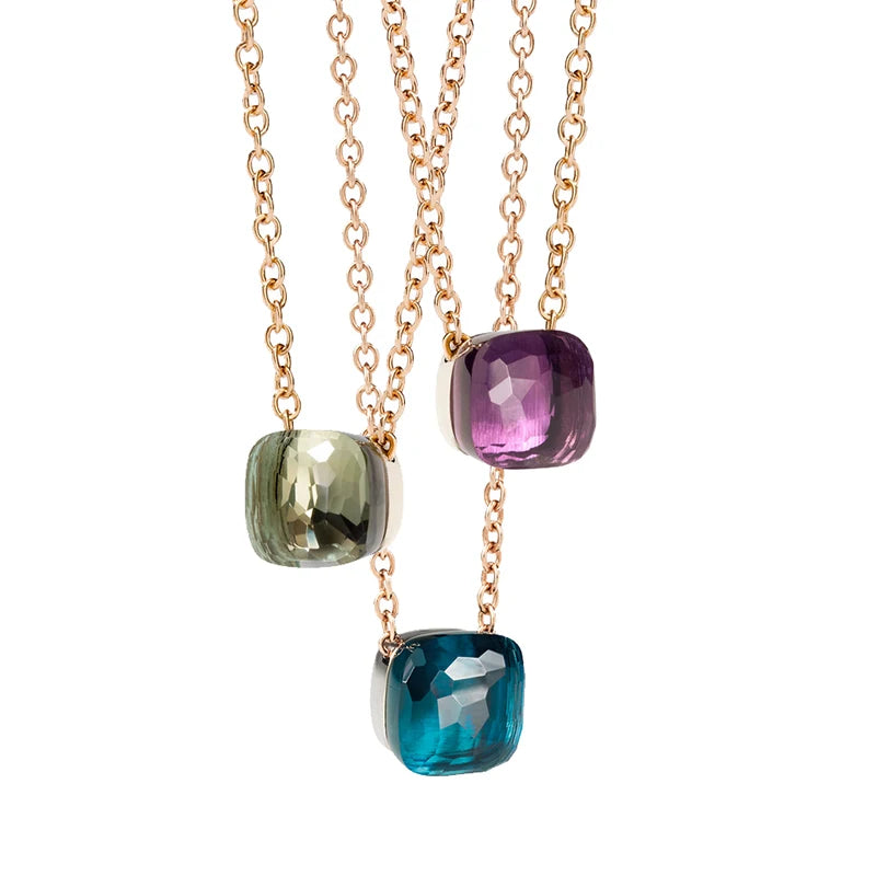 Women Fashion Jewelry Candy Style Necklace Colorful Crystal Pendant Necklace with 3 kinds of Gold color Plated Hot Trendy Design