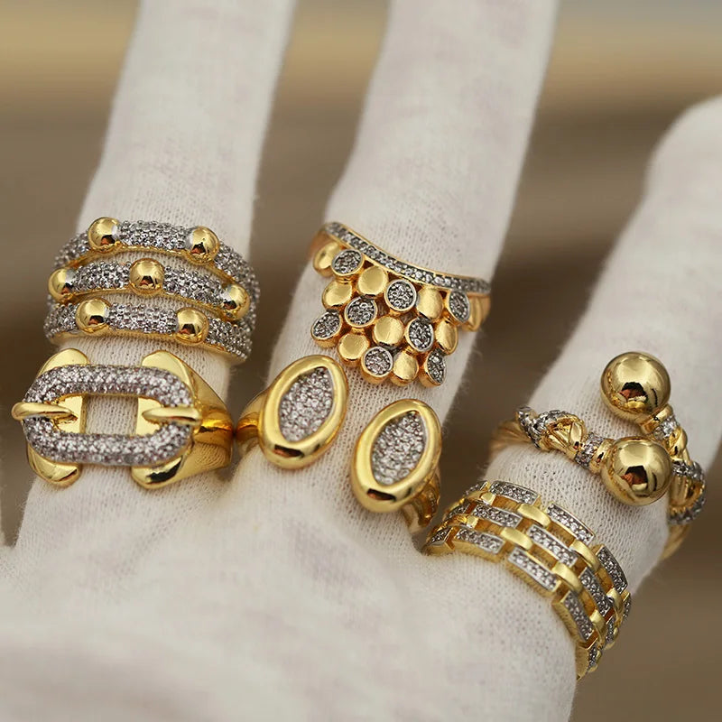 New Sight  Accessories Zirconia Metal Beads Open Rings for Women Luxury Crystal Waterdrop Wedding Engagement Rings