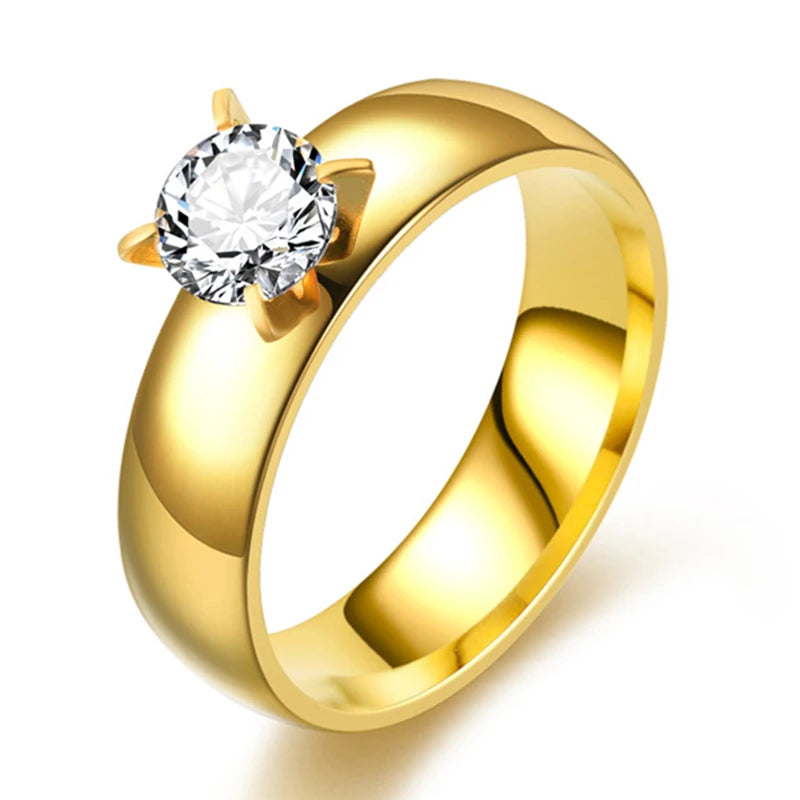 6mm Light Zircon CZ  gold color Stainless Steel finger rings men women  jewelry  wholesale lots
