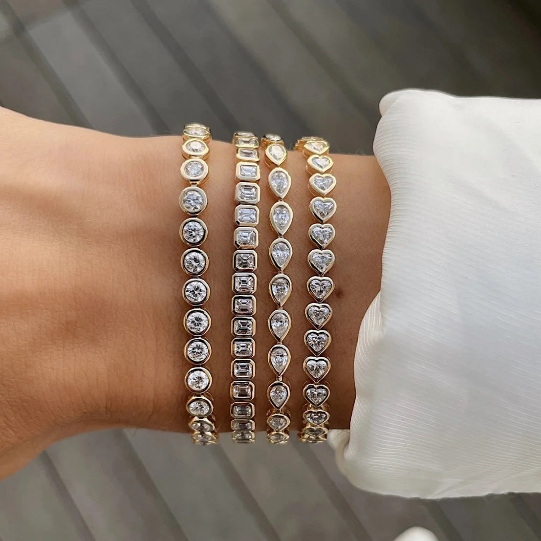 5A Cubic Zirconia CZ Tennis Bracelet 17CM 19CM Bezel Setting Simple Classic Women Girl Chain Jewelry