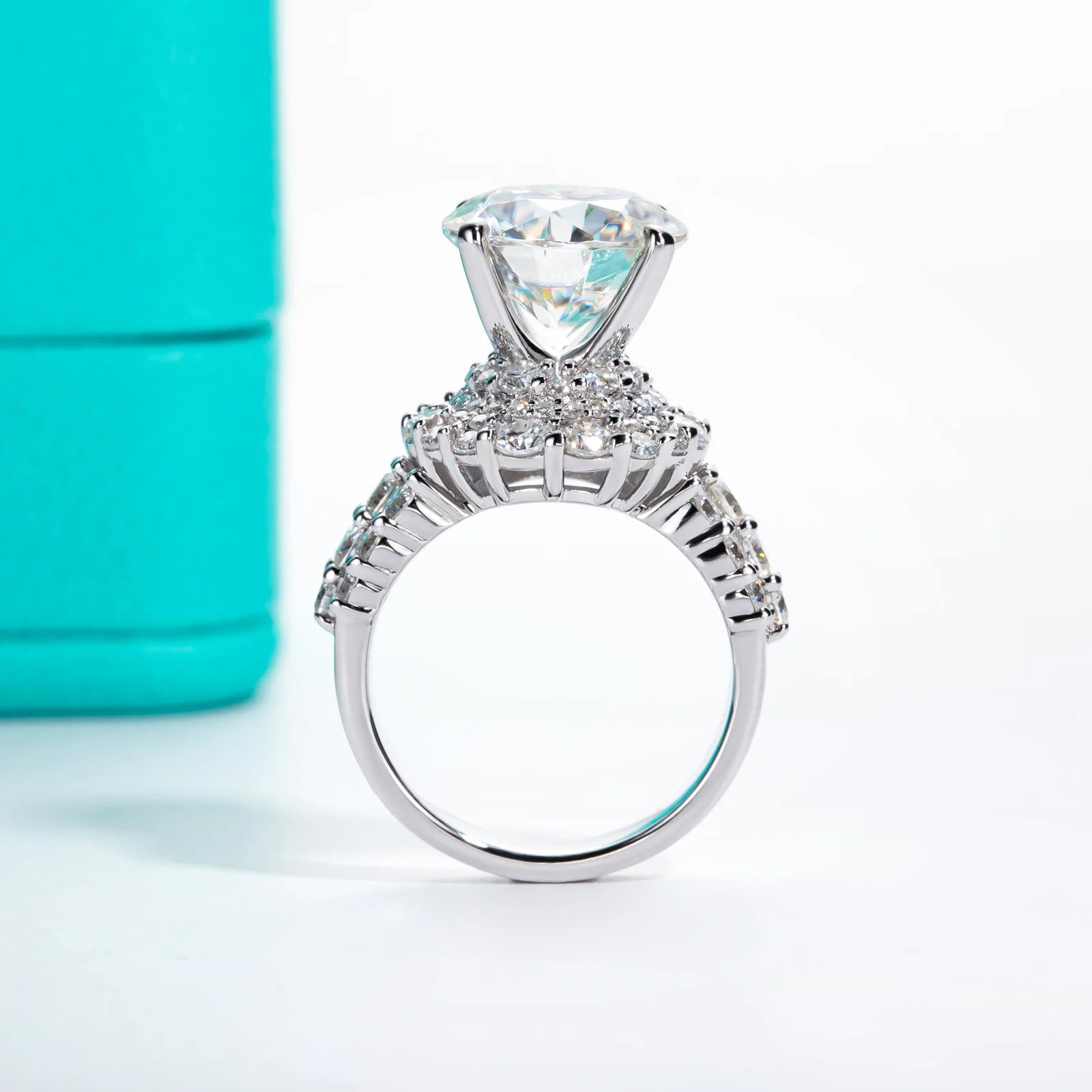 AnuJewel 4.92cttw D Color Moissanite Halo Engagement Ring 18K Gold Plated Luxury Wedding Band Rings For Women Jewelry Wholesale
