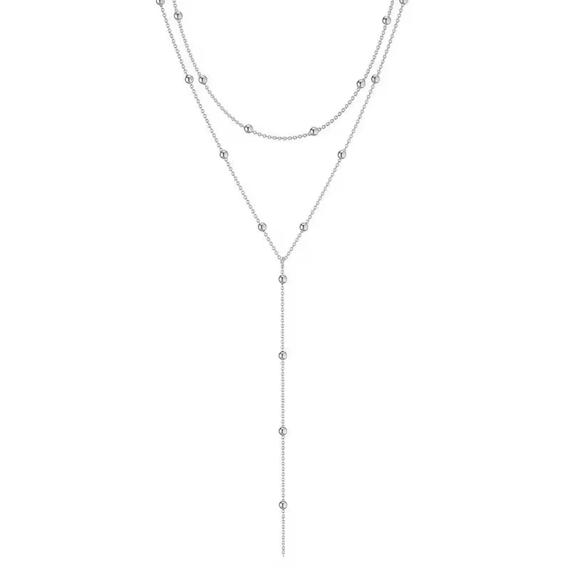 New Gold Color Lariat Layering Necklace for Women Double Laryered Long Chain Drop Pendant Choker Necklaces Fashion Jewelry Gifts