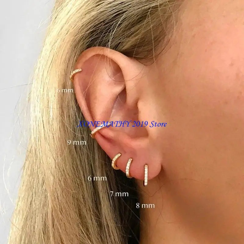 F42F Dazzling Zirconia Circle Hoops Hoops Huggie Hinged Earrings for Everyday Wear