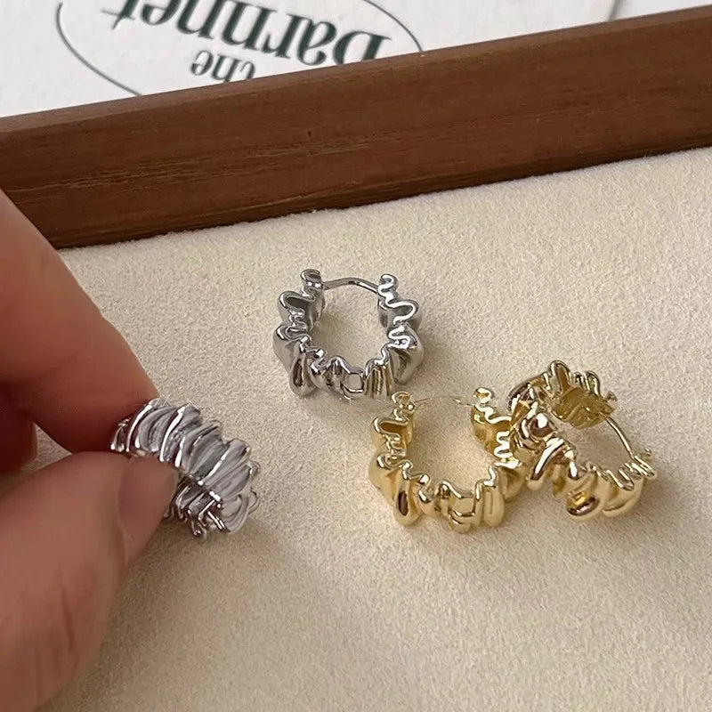 Metal Huggie Earrings Crinkle Molten Irregular Hoop Geometric Gold Silver Alloy Minimalist Women Small Jewelry Wear Gift Party