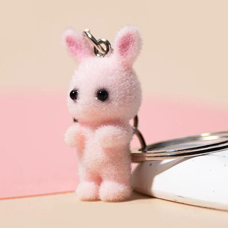 3D Cartoon Flocking Cats and Mouse Keychains Key Ring Animal Key Chains Gifts For Women Men Car Keys DIY Jewelry Kawaii Cat 2025