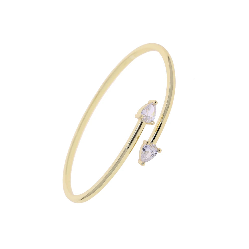 18K Gold Plated Geometric Fashion Women Jewelry 5A Sparking Tear Drop CZ Wrap Open Adjusted Cuff Bangle