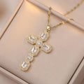 Luxury Big Cross Pendant Clavicle Necklaces For Women Silver Gold Color Square Pink White Zircon Choker Valentine Jewelry Gifts