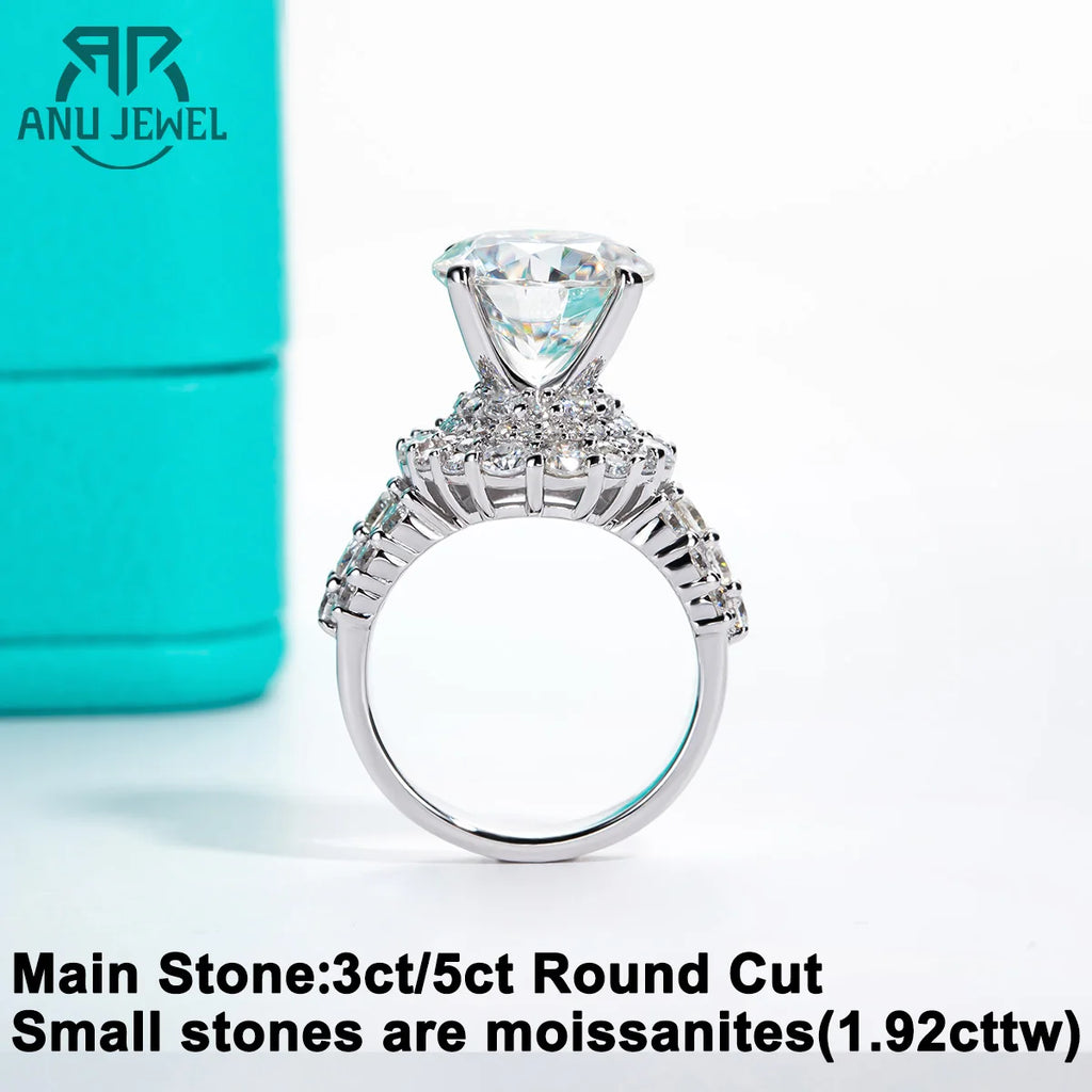 AnuJewel 4.92cttw D Color Moissanite Halo Engagement Ring 18K Gold Plated Luxury Wedding Band Rings For Women Jewelry Wholesale