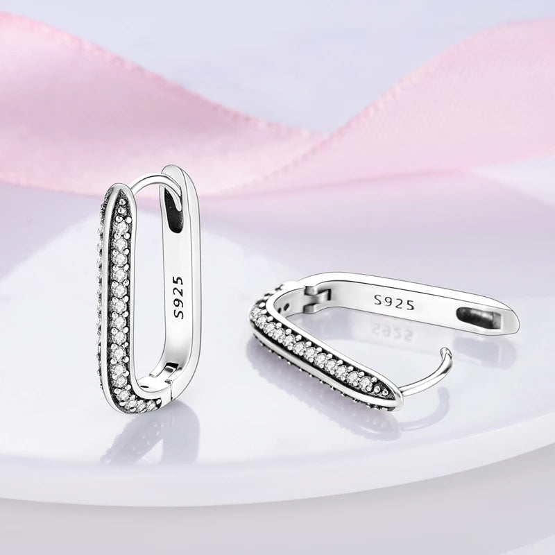 Earrings 925 Sterling Silver Hoop Earring Sparkling Pavé U-Shaped Double Hoop Earring for Women Girls Party Wedding Jewelry Gift