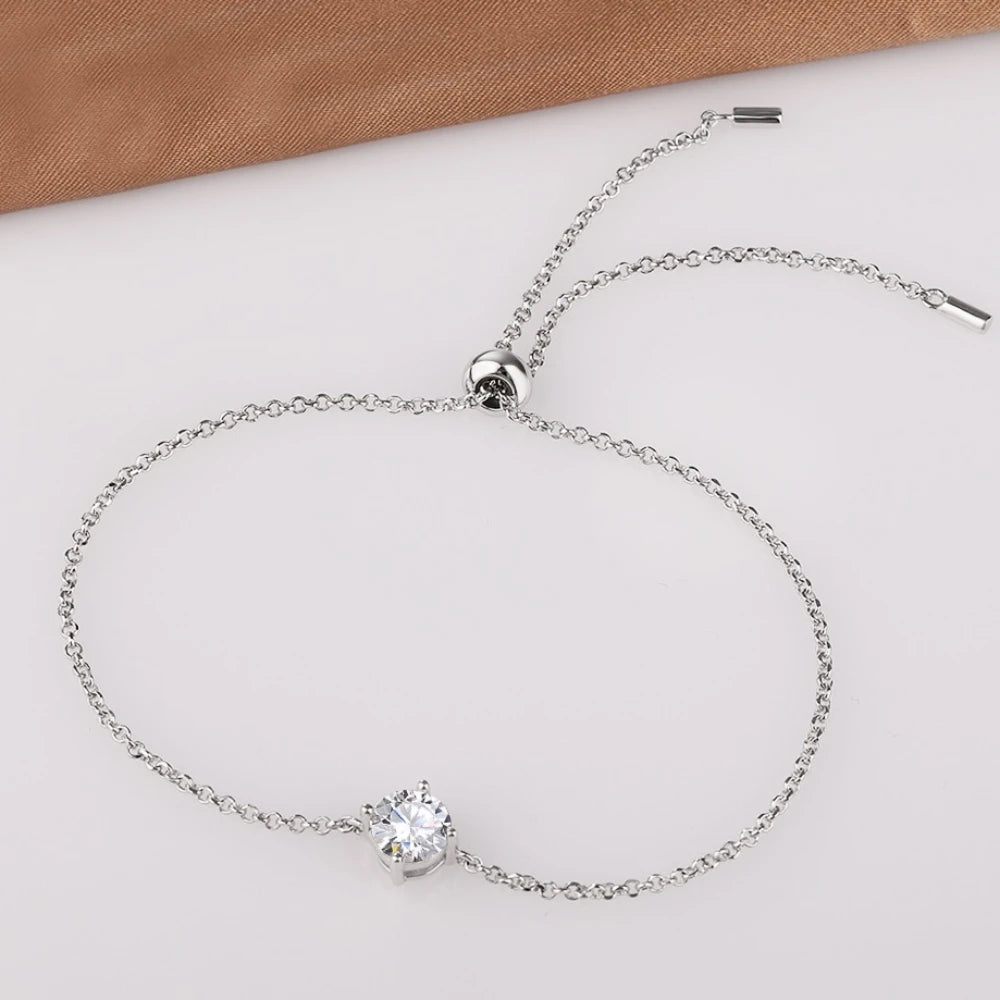 Certified 1CT Moissanite Solitaire Bracelets for Women Real Silver S925 Classic Lab Diamond Adjustable Wrist Chain Jewelry Men