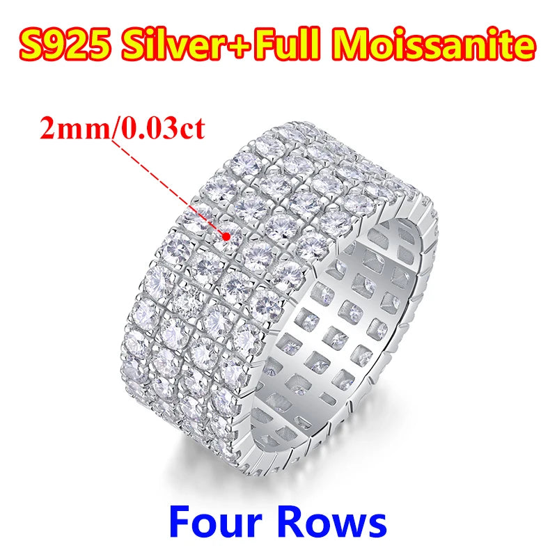 D Color Women Moissanite Ring s925 Silver Round Cut Moissanite Row Rings for Women Luxury Women Full Moissanite Ring