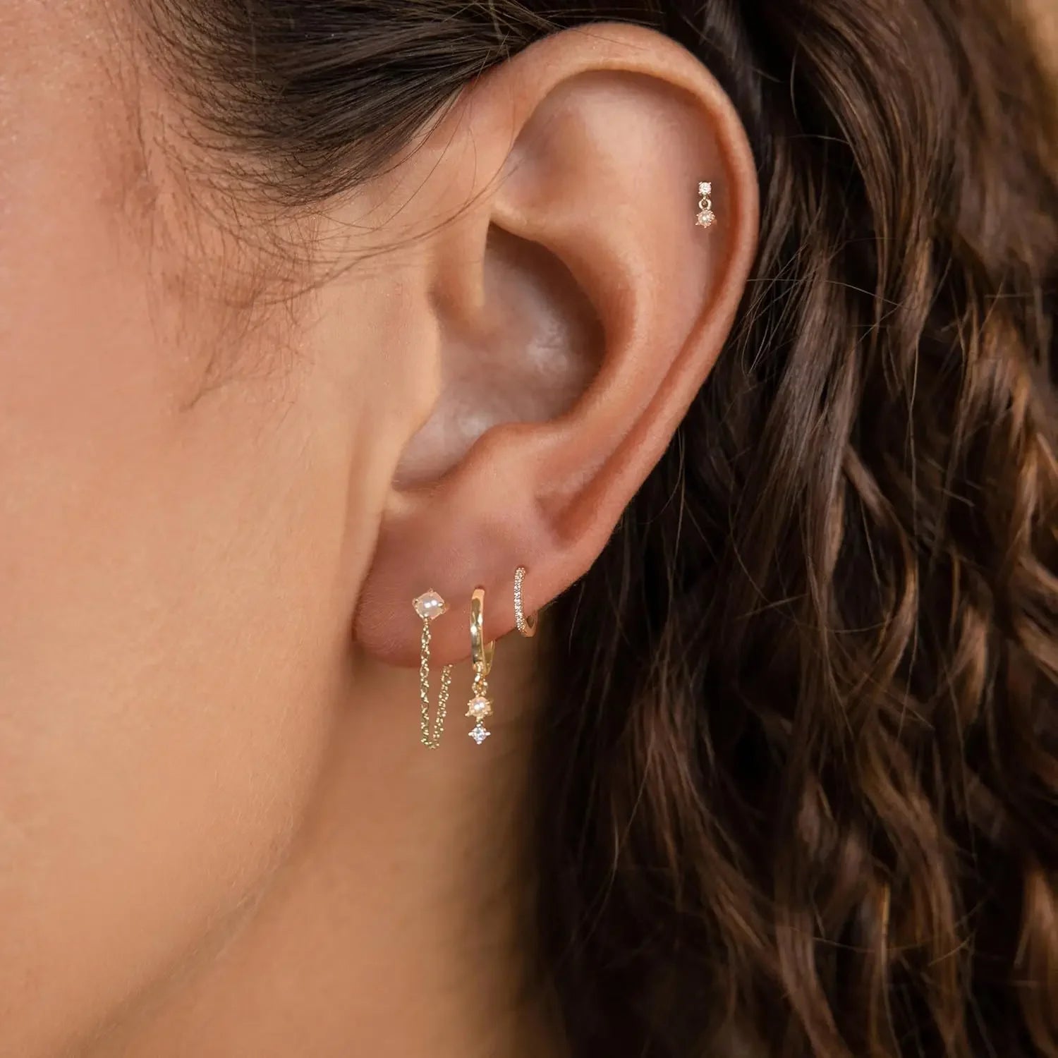 Women 14k Gold Plated Pearl Hoop Earrings Dainty Huggie Stacks, Hypoallergenic Cute Cartilage Studs, Trendy Fashion Jewelry