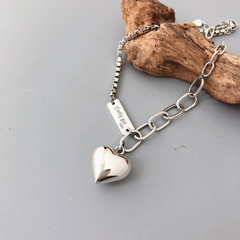New 925 Sterling Silver Heart-Shaped Anklet Personality Charm Geometric Shape Anklet Birthday Gift for Women Exquisite Jewelry