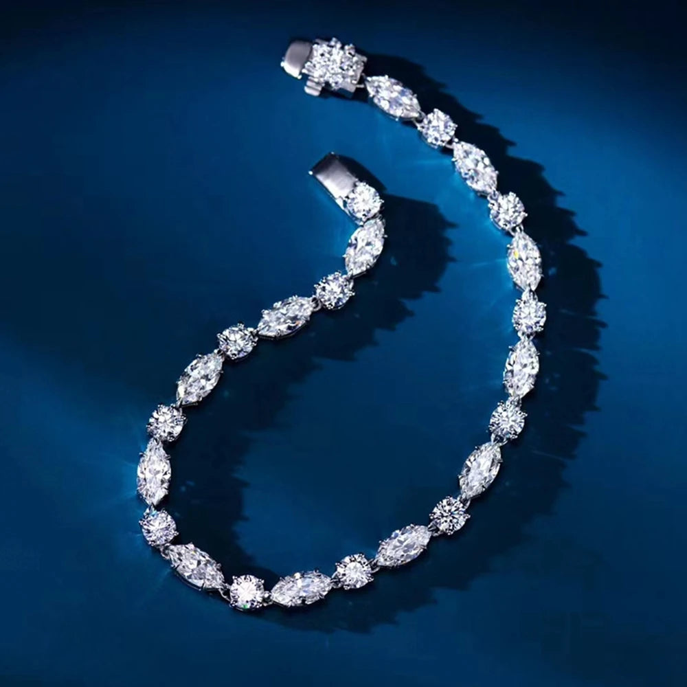 Wong Rain 100% 925 Sterling Silver Round Marquise Cut Lab Sapphire High Carbon Diamonds Gemstone Luxury Bracelets Fine Jewelry