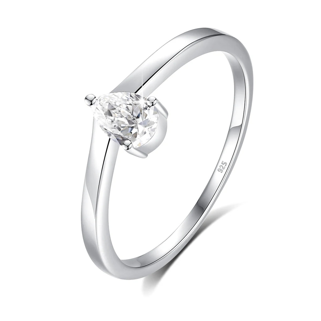 Dainty 0.5ct Pear Moissanite Solitaire Ring, S925 Sterling Silver Twist Shank Engagement Ring Hypoallergenic Fine Jewelry Gifts