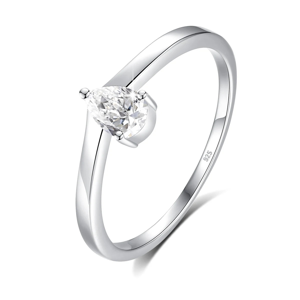 Dainty 0.5ct Pear Moissanite Solitaire Ring, S925 Sterling Silver Twist Shank Engagement Ring Hypoallergenic Fine Jewelry Gifts