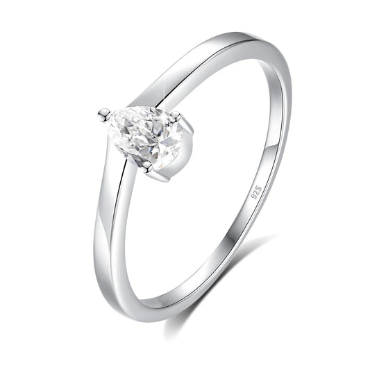 Dainty 0.5ct Pear Moissanite Solitaire Ring, S925 Sterling Silver Twist Shank Engagement Ring Hypoallergenic Fine Jewelry Gifts