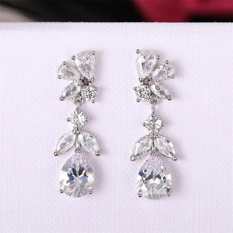 925 Sterling Silver Aesthetic Bride Wedding Earrings Cubic Zirconia Flower Design Earrings for Women Luxury Trendy Jewelry