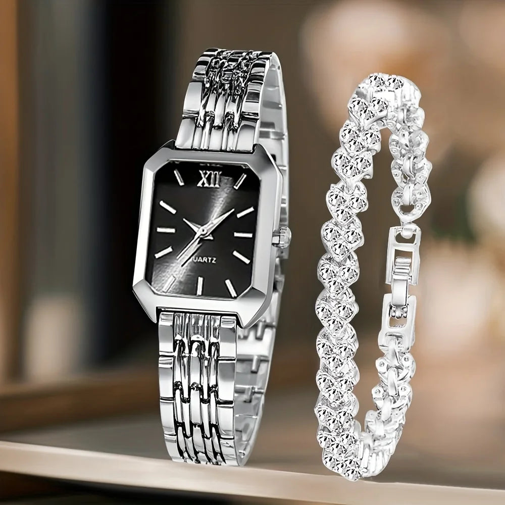Simple and versatile square women's watch, Instagram-style steel band fashion quartz watch, trendy ladies' wristwatch