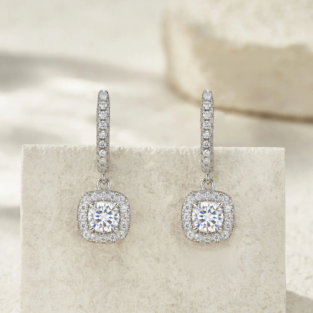 925 sterling silver inlaid moissanite pendant earrings, simple square ear buckle jewelry, men's and women's Valentine's Day gifts, birthday gifts, holiday party gifts