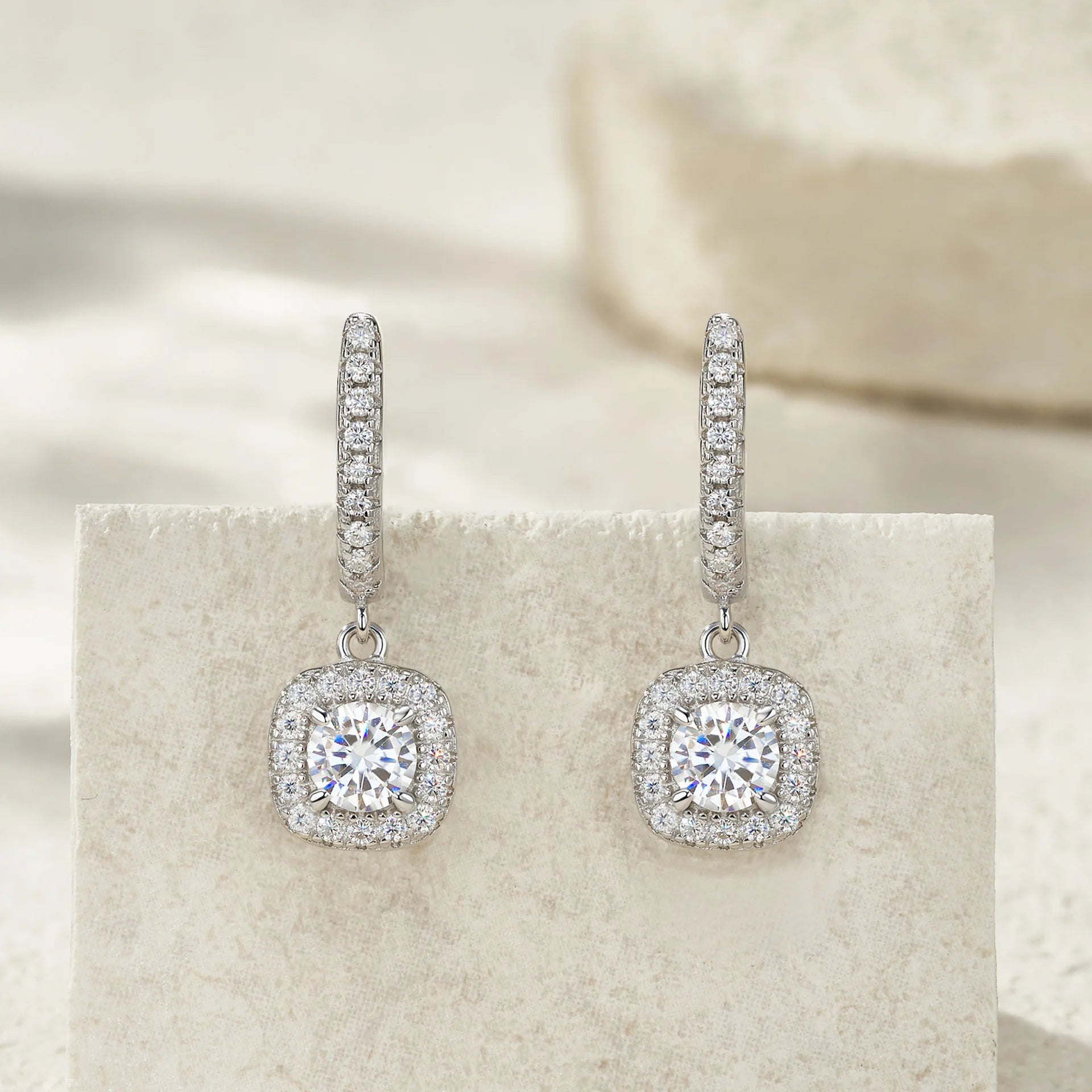 925 sterling silver inlaid moissanite pendant earrings, simple square ear buckle jewelry, men's and women's Valentine's Day gifts, birthday gifts, holiday party gifts