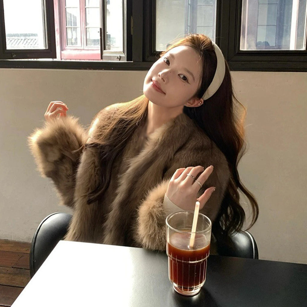Dulzura Winter Latest Fashion Slim Comfortable Warm Plush Cardigan Jacket Women'S Vintage Elegant Coat Party Club Street Clothes