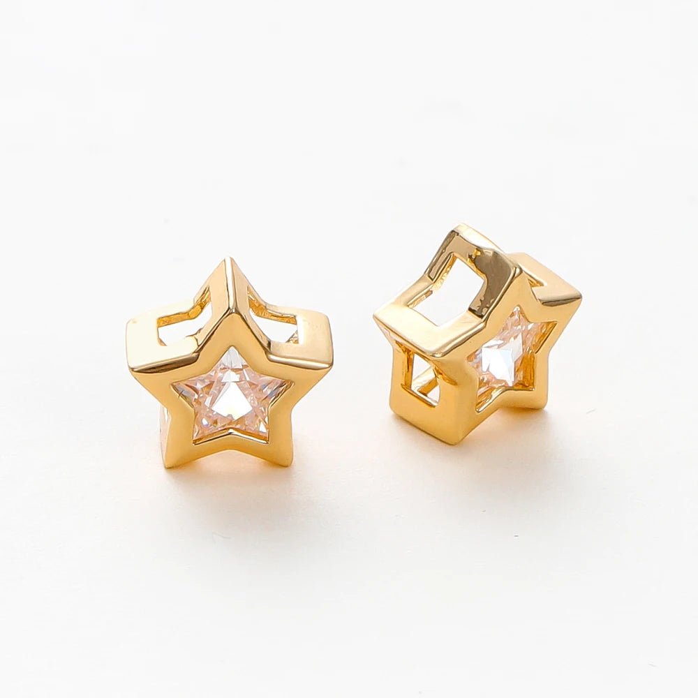 2/4/6pcs 18K Gold Plated Rhinestone Heart Pentagram Beads Brass Metal Cubic Zirconia Spacer Beads DIY Jewelry Making Accessories