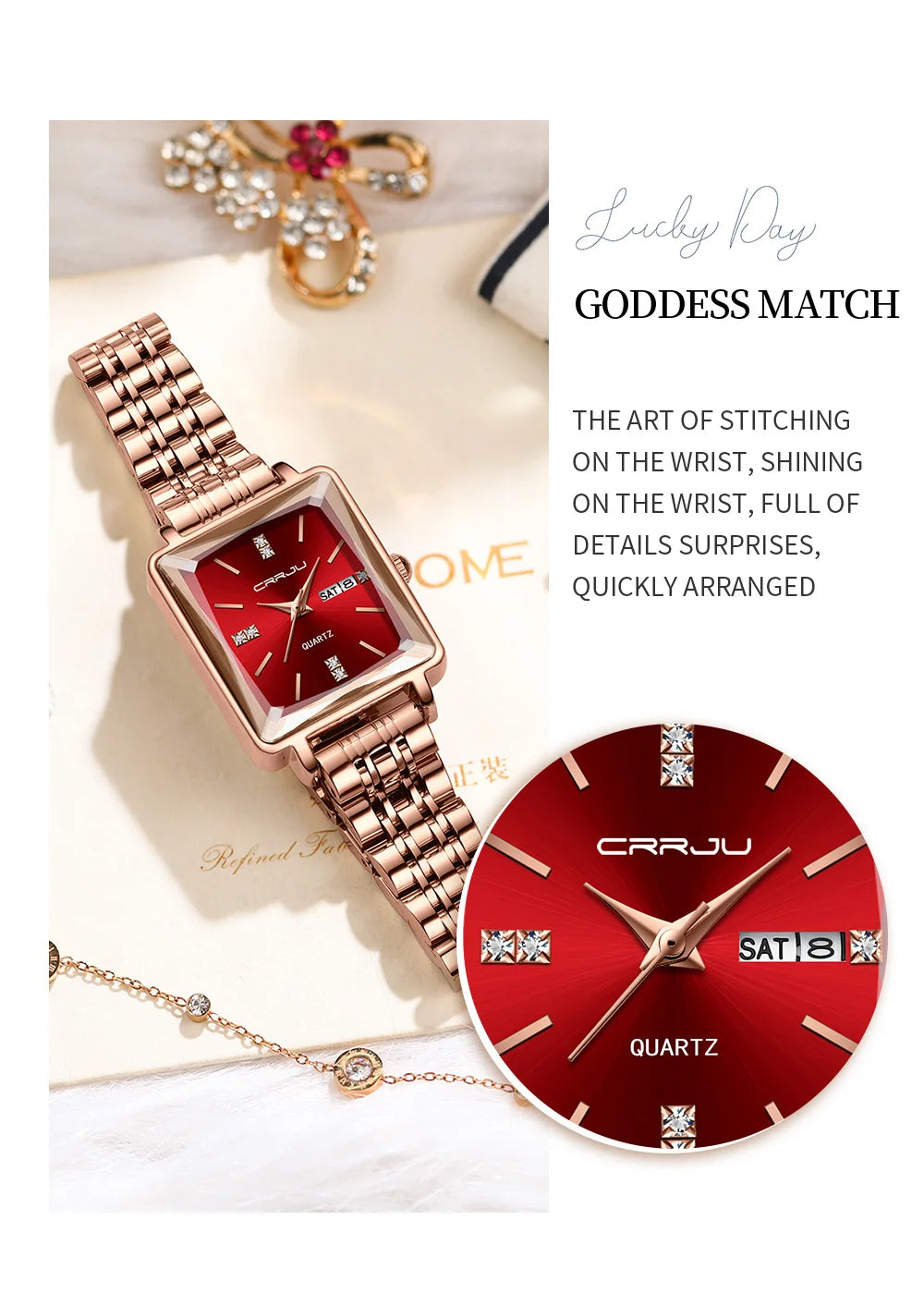 CRRJU Waterproof Women's Square Quartz Dress Watch Ladies Steel Bracelet Wristwatch with Date Relogio Feminin