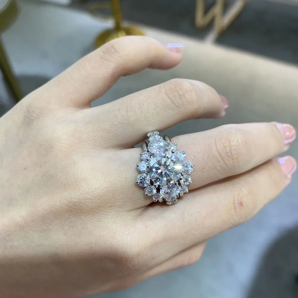 KNOBSPIN 8ct D Color All Moissanite Ring s925 Sliver Plated 18k White Gold Wedding Band Engagement Rings For Women Fine Jewelry