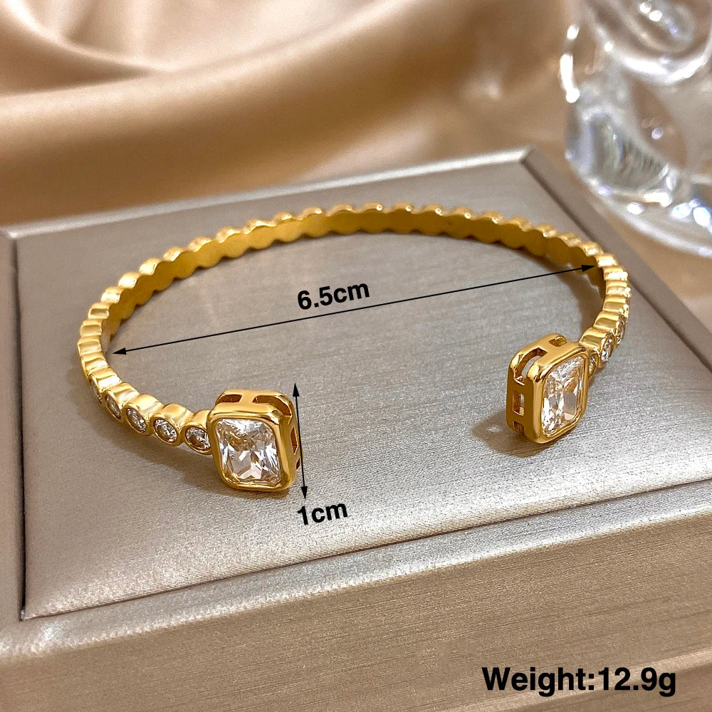 Luxury Micro Inlaid Zircon Stainless Steel Bracelet for Women Fashion Shiny Gold Silver Color Open Bangle Bracelets Jewelry Gift