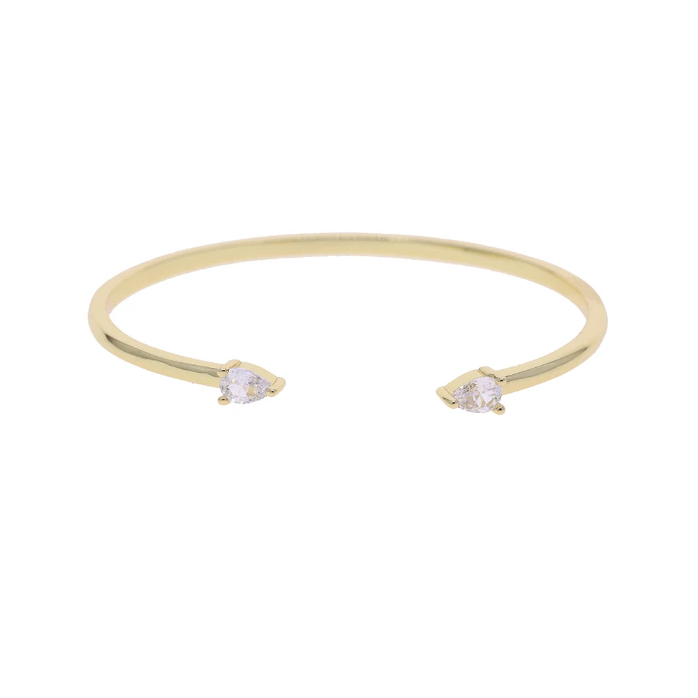18K Gold Plated Geometric Fashion Women Jewelry 5A Sparking Tear Drop CZ Wrap Open Adjusted Cuff Bangle