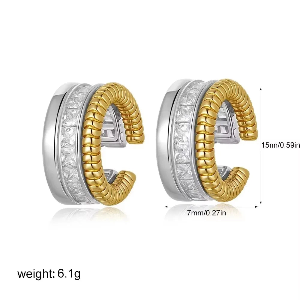 Stainless Steel Mix Color PVD Round Tube O-Shaped Hoop Earrings for Women Vintage Zircon Huggie Ear Ring Waterproof Jewelry Gift