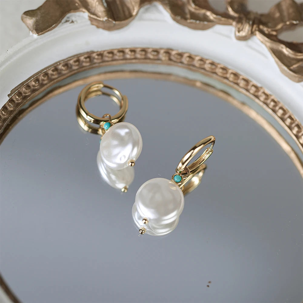 AIDE 925 Sterling Silver Vintage Baroque Pearl Circle Ear Buckles Piercing Huggie Earring For Women Jewelry Brinco Bijou Joyero