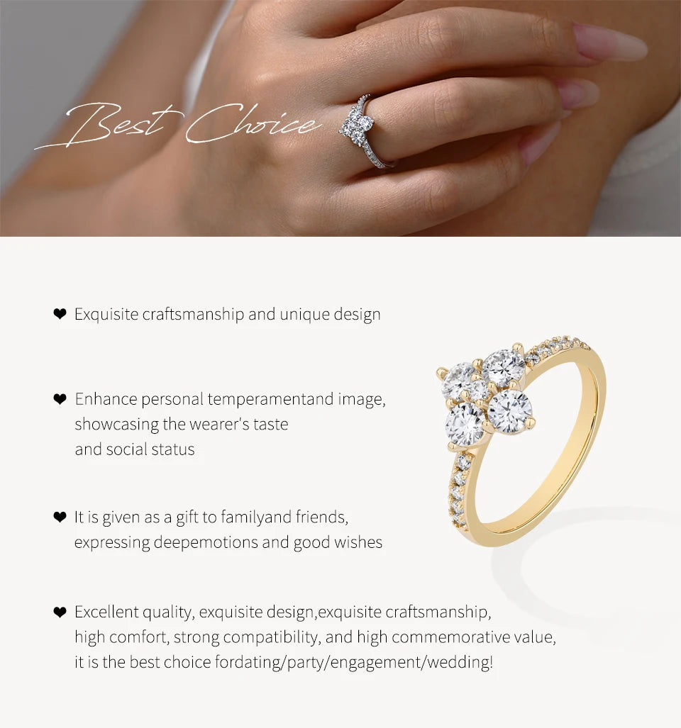 ATTAGEMS 925 Sterling Silver Luxury Full Moissanite Rings 0.3ct DVVS1 Round Cut Sparkling Engagement Band for Women Fine Jewelry
