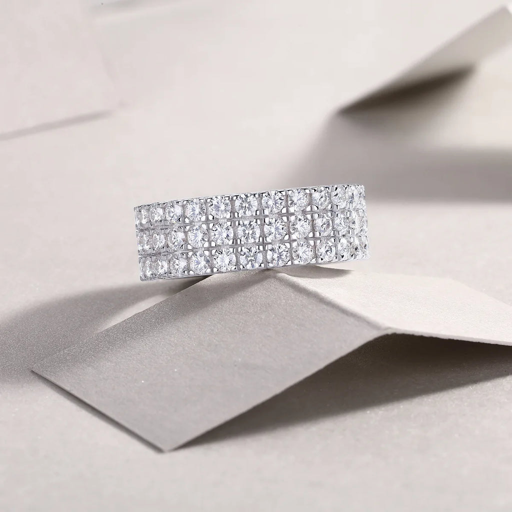 D Color Women Moissanite Ring s925 Silver Round Cut Moissanite Row Rings for Women Luxury Women Full Moissanite Ring