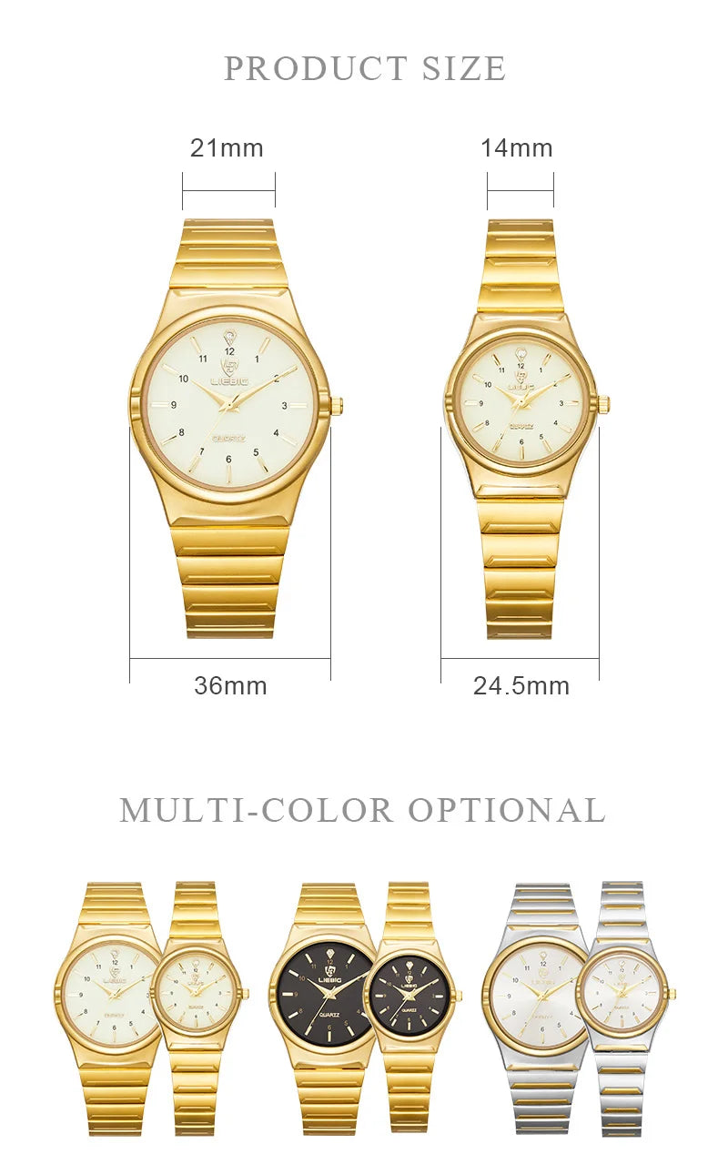 LIEBIG Japan Quart Movement Women Mens Watches Luxury Stainless Steel Female Ladies Golden Wristwatch Clock Relogio Feminino