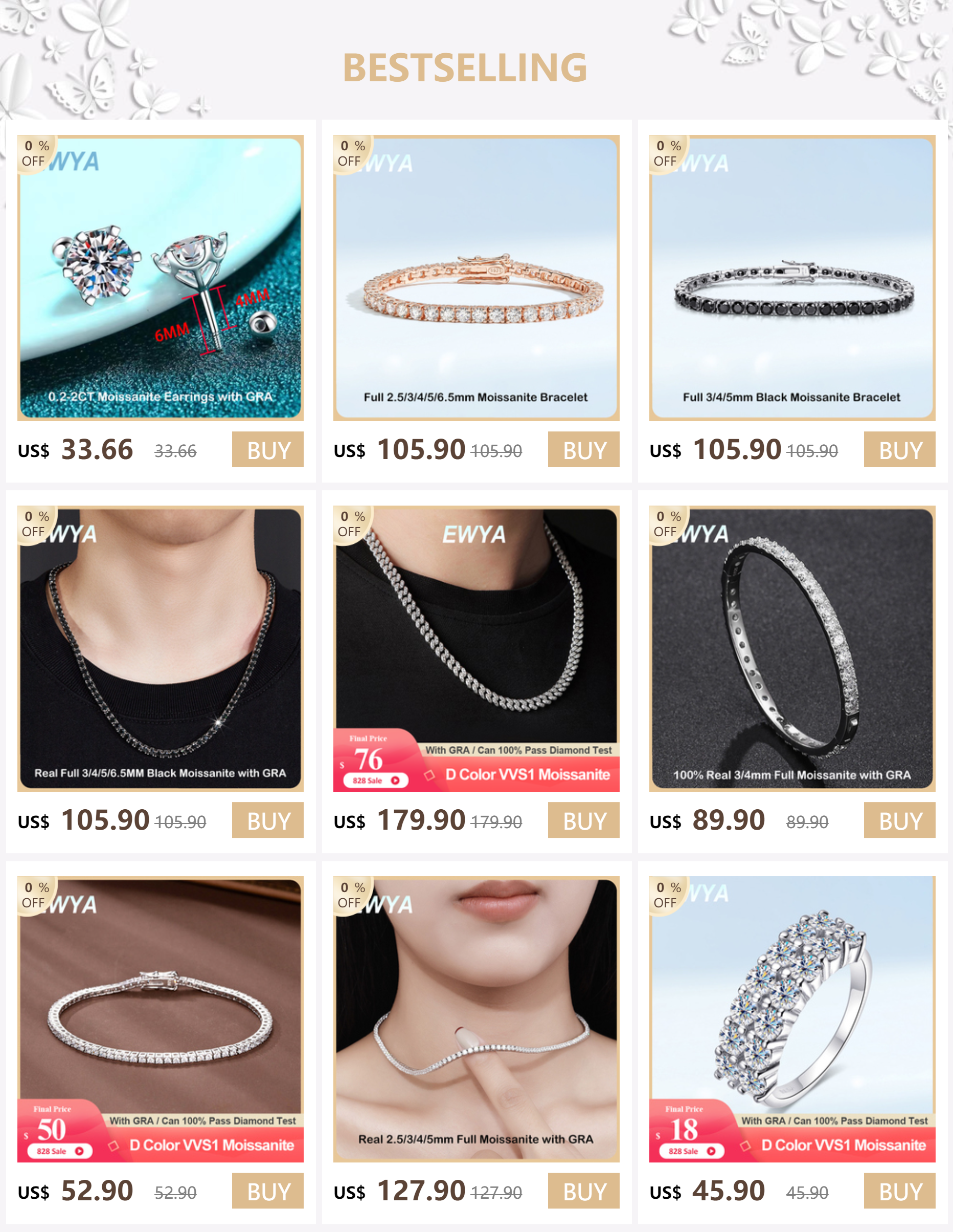EWYA Dainty 0.3CT Round Cut D Color Moissanite Huggie Hoop Earrings for Women S925 Silver Minimalist Buckle Ear Fine Jewelry