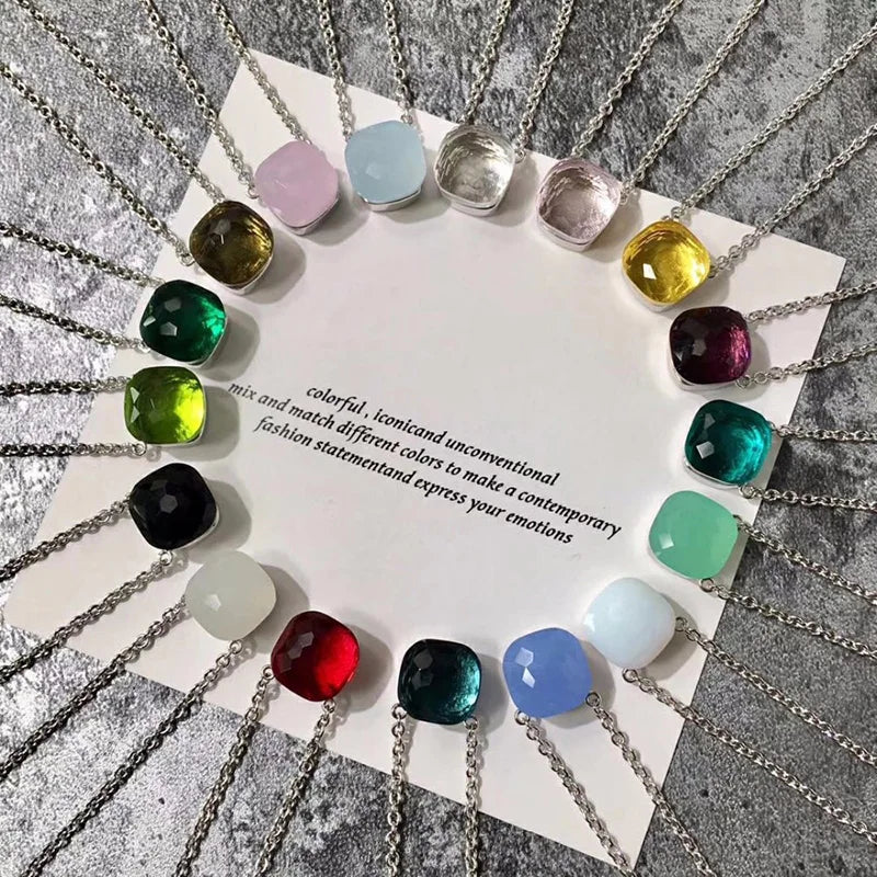 Women Fashion Jewelry Candy Style Necklace Colorful Crystal Pendant Necklace with 3 kinds of Gold color Plated Hot Trendy Design