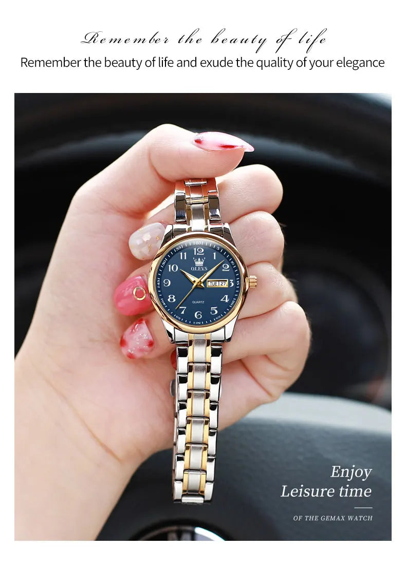 OLEVS Luxury Quartz Watch for Women Elegant Stainless Steel Watch Luminous Waterproof Week Date Wristwatch Ladies Dress Watch