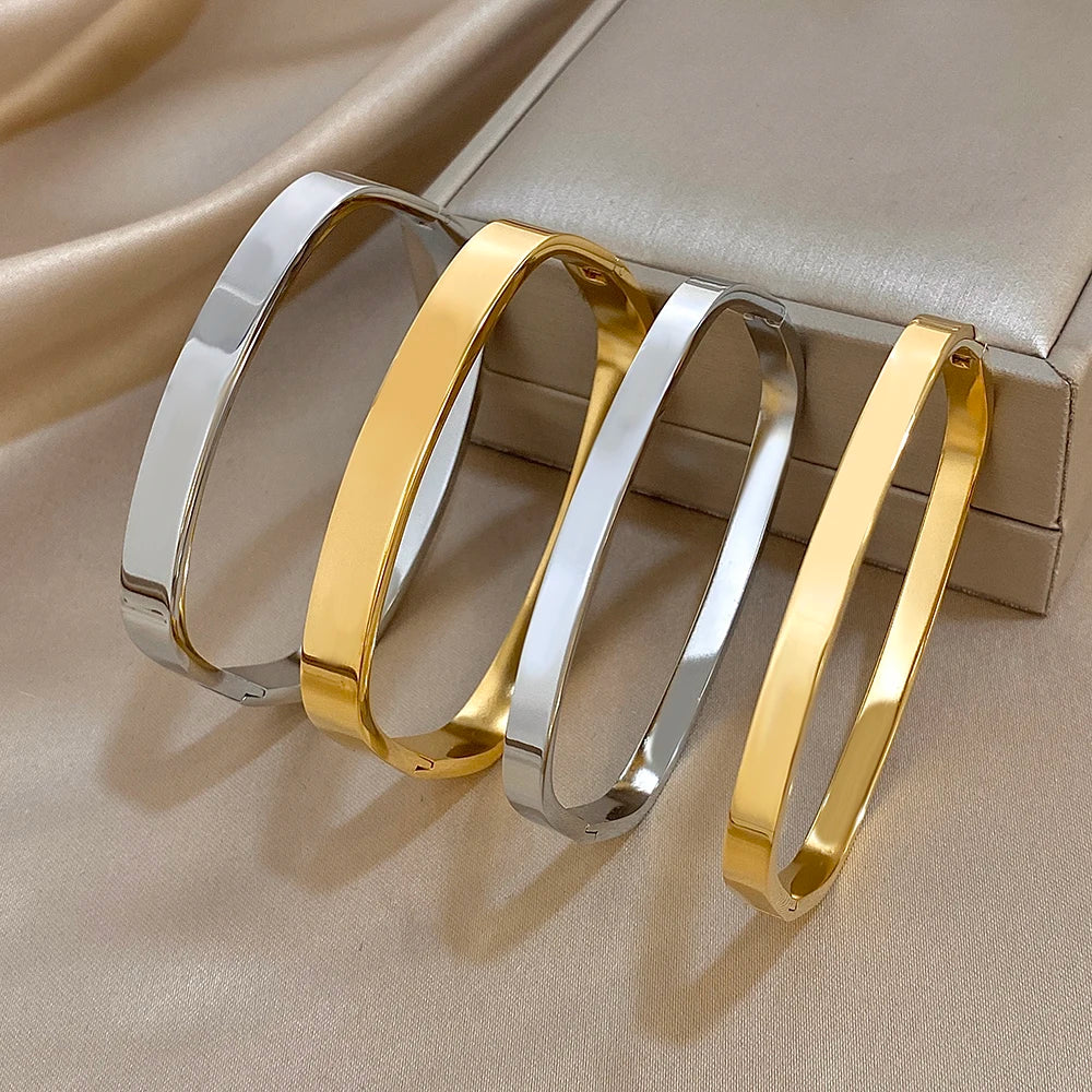 Greatera 5/8mm Wide Bracelet Square Adjustable Delicacy Original Design Stainless Steel Popular Men Women's Bangle Jewelry Gift