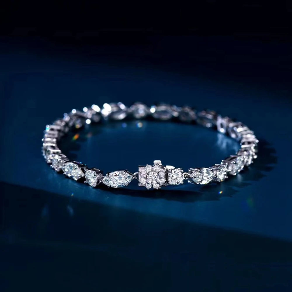 Wong Rain 100% 925 Sterling Silver Round Marquise Cut Lab Sapphire High Carbon Diamonds Gemstone Luxury Bracelets Fine Jewelry