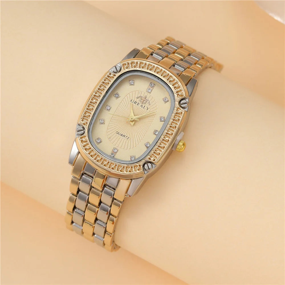 Fashion GREALY Brand Luxury Oval Dial Rhinestone Ladies' Watch  Gold Silver zinc alloy Quartz Wristwatch for Women