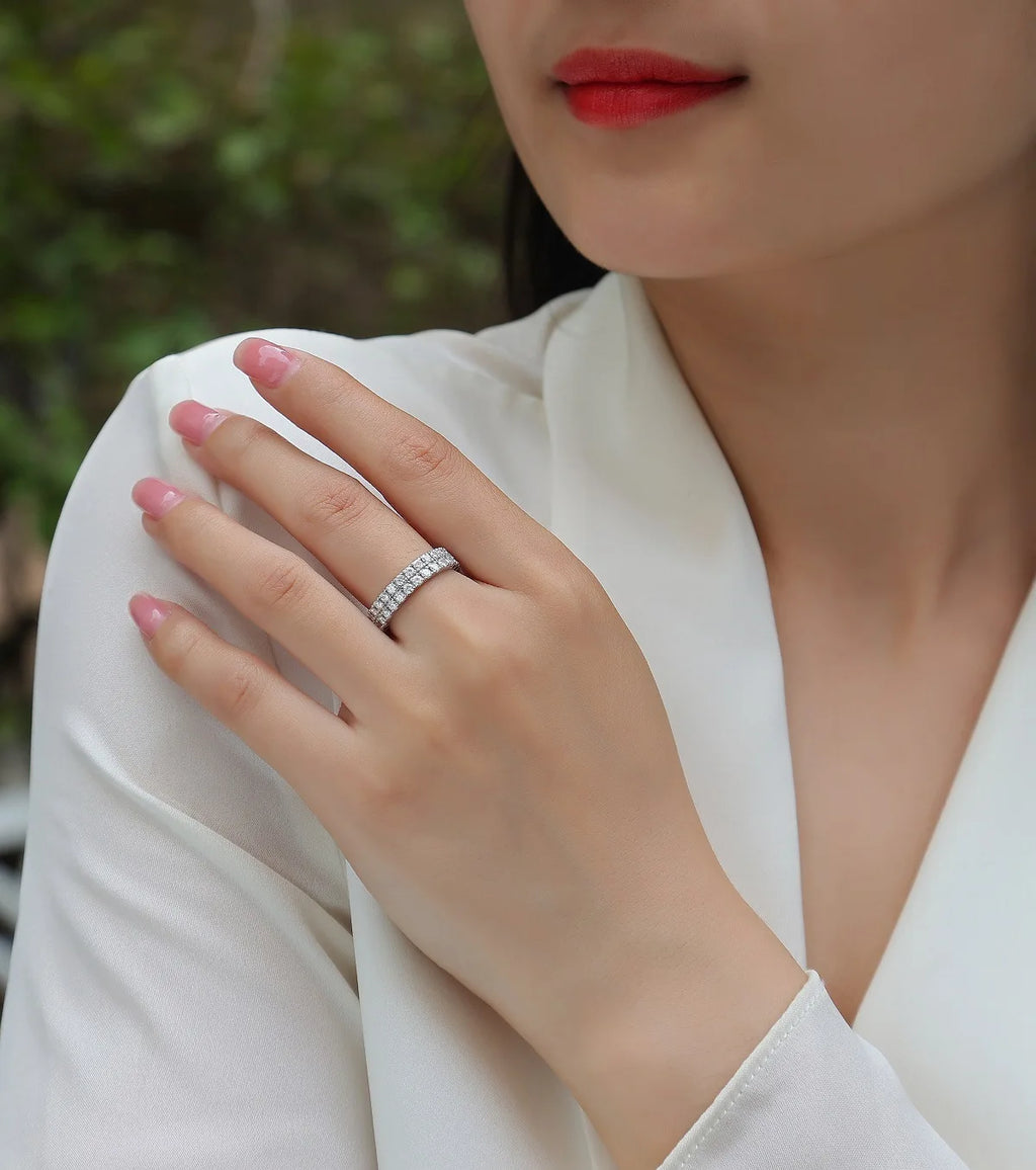 D Color Women Moissanite Ring s925 Silver Round Cut Moissanite Row Rings for Women Luxury Women Full Moissanite Ring