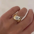 Luxury 14K Solid Gold 1.52CT Round Cut Lab Grown Diamond Wide Band Ring Romantic Proposal Gift For Partner Birthday Jewelry