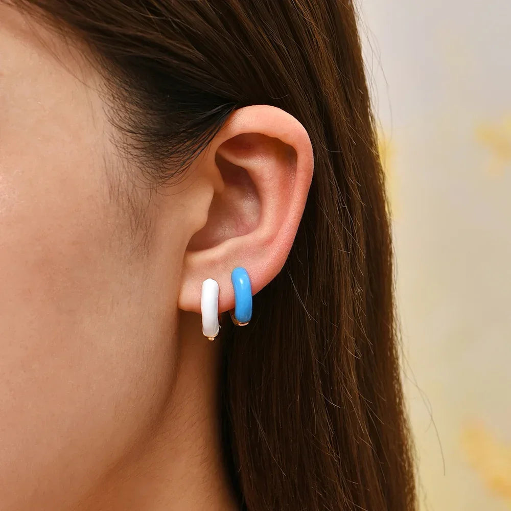 Single Colorful Enamel Women Round Earring Huggie Ear Hoop 2025 New Trend White Orange Green Pendientes Aretes Jewelry Wholesale